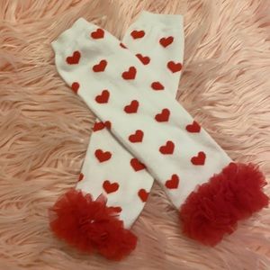 Valentine’s Day baby toddler girl red heart leg warmers with ruffles